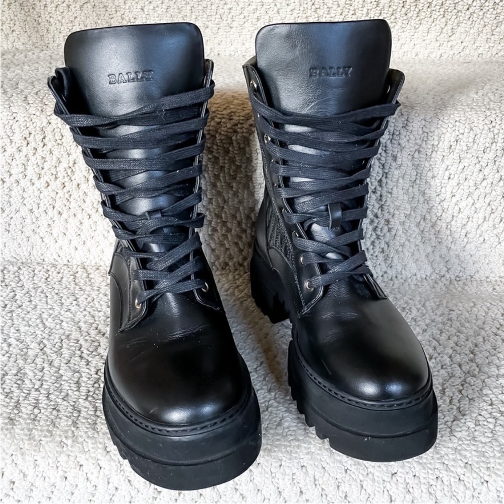 Bally Black Quilted Leather Giosi Lace-Up Combat Boots